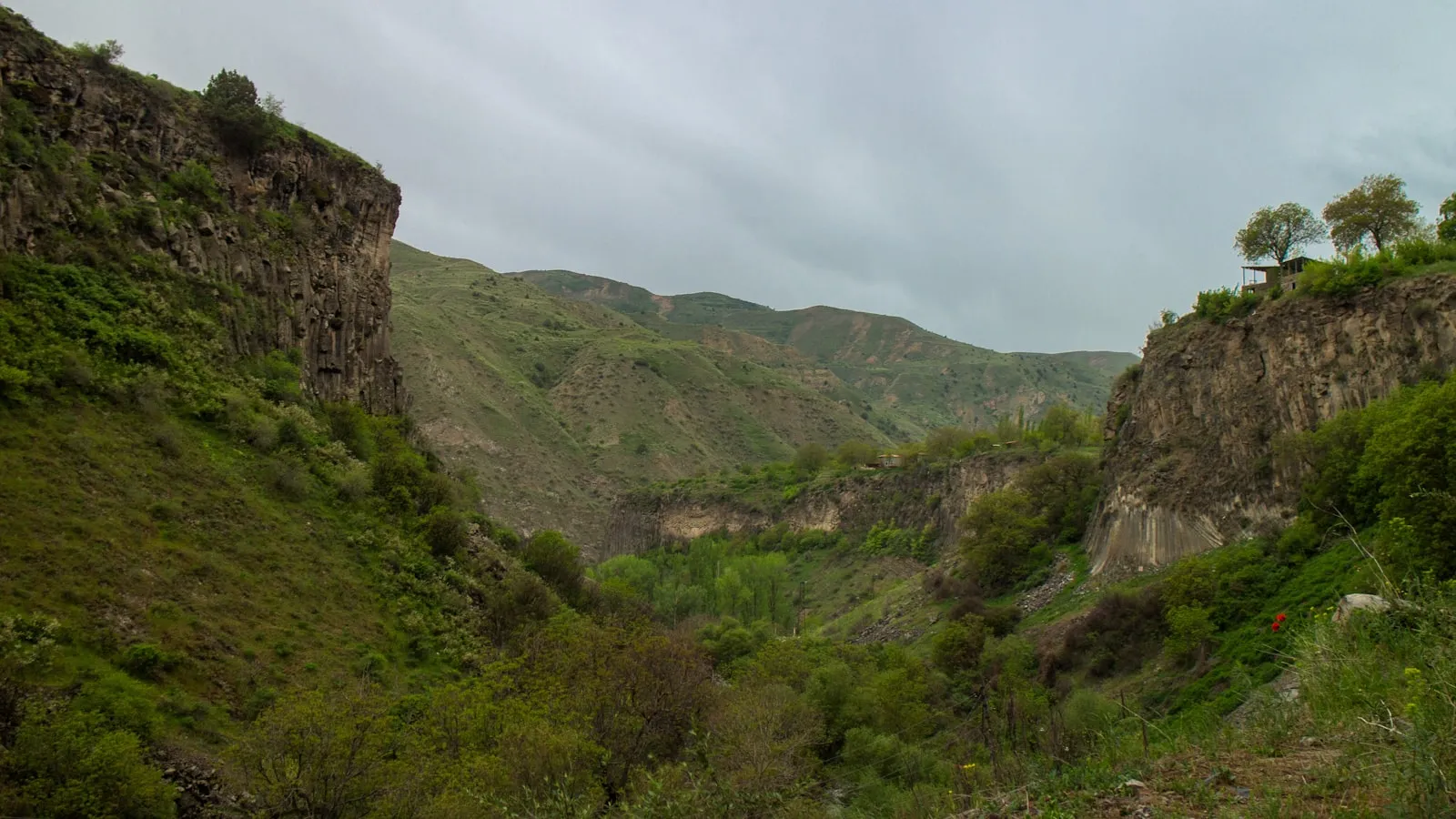 A landscape with hills and trees