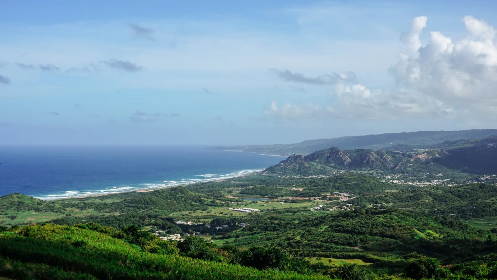 A scenic view of the ocean from a hill