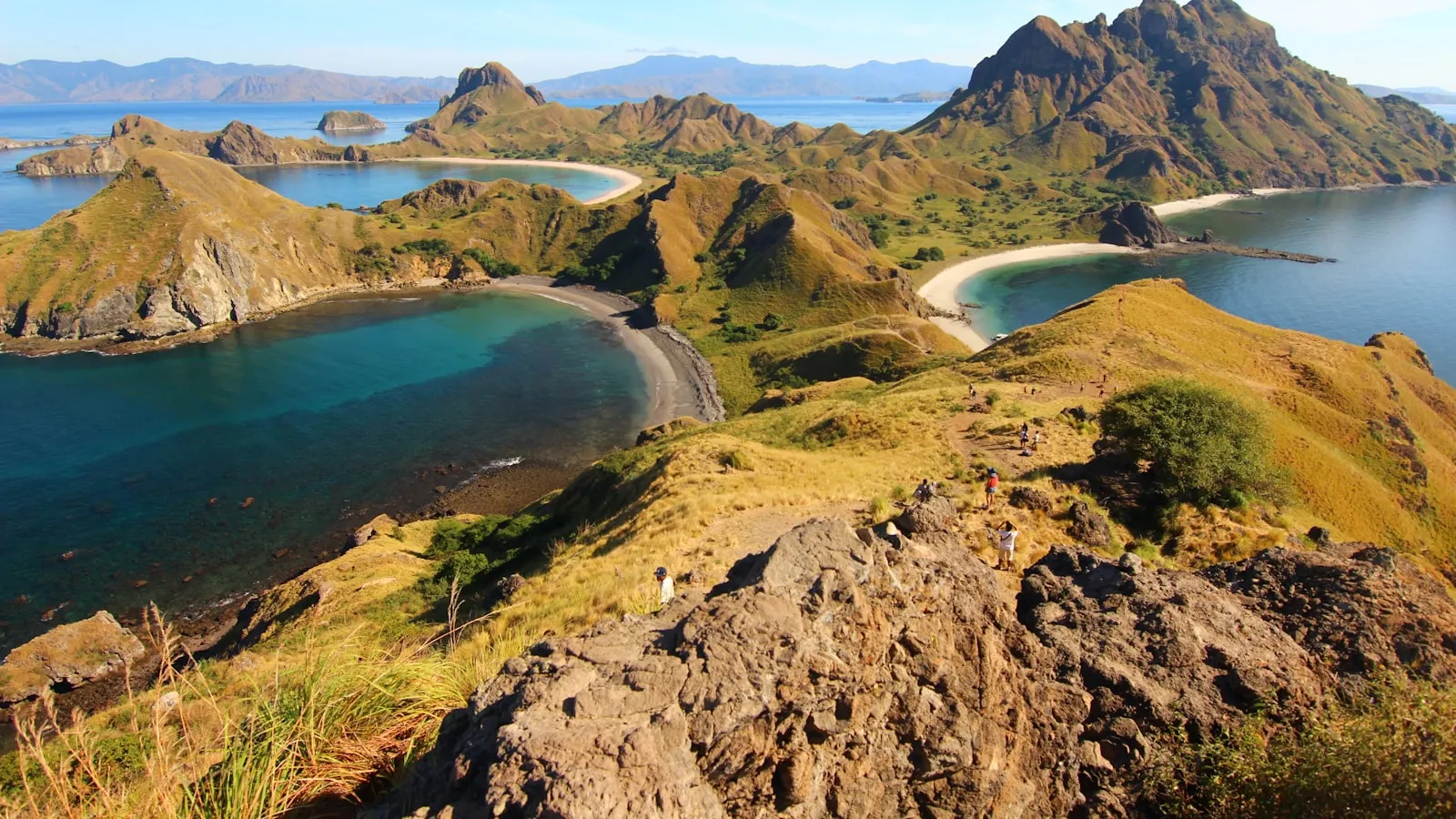 Birds eye view of body of water and island