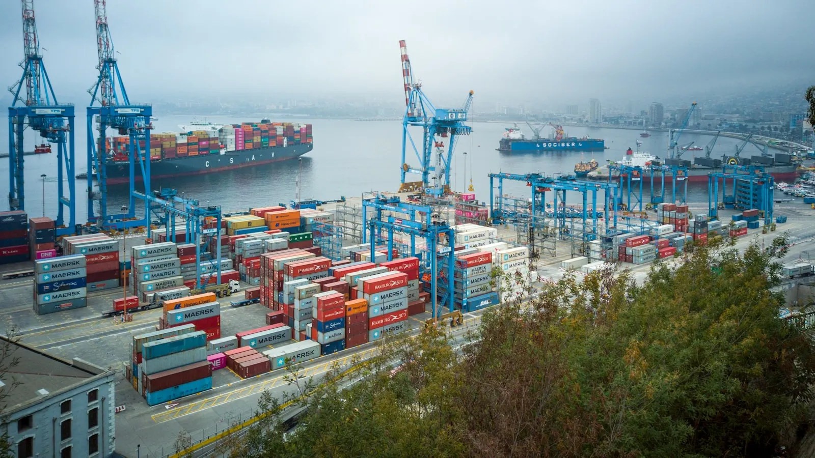Blue and red cargo ship on sea during daytime
