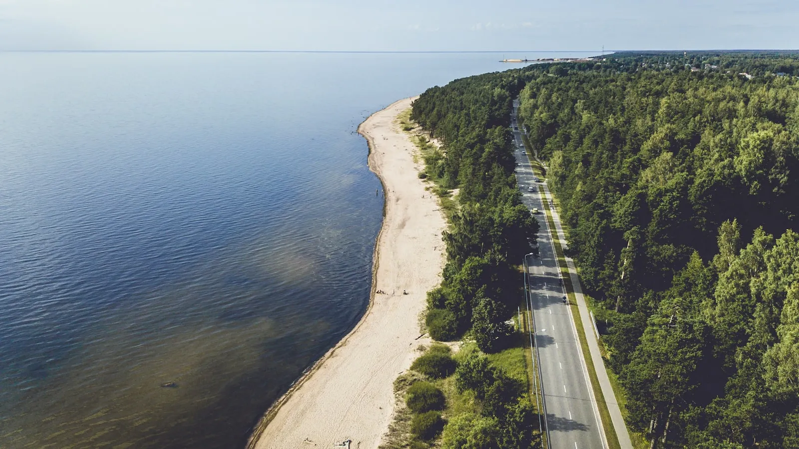 Aerial photograph of road beside sea