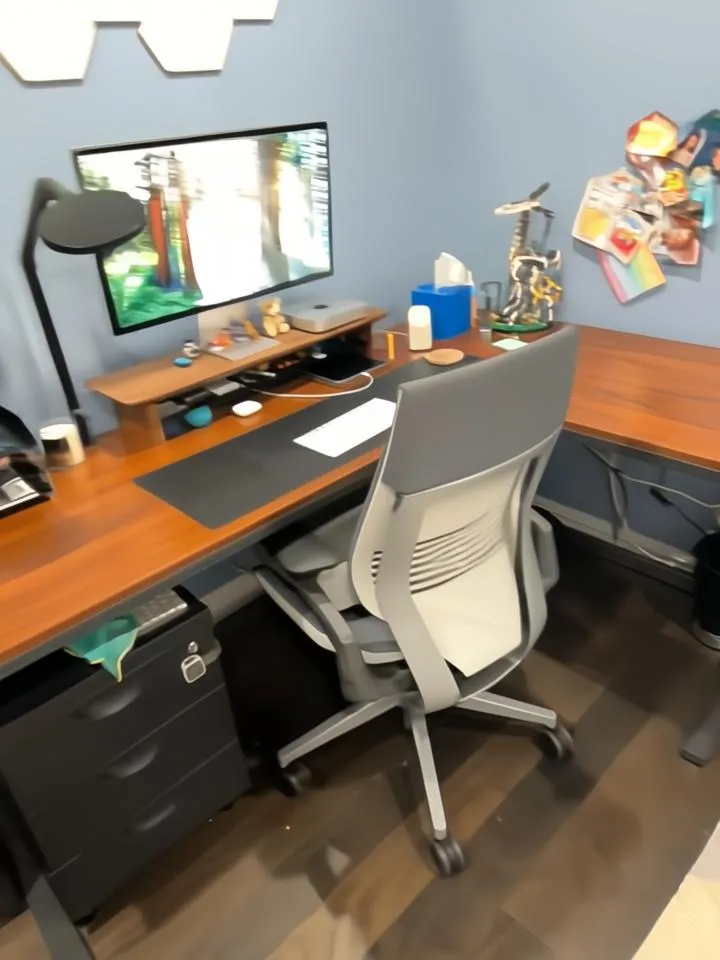 A high-resolution still of a home office desk captured during the scan.