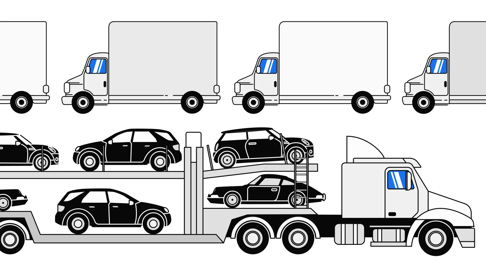 A car carrier truck loaded with vehicles, representing the vetted carrier network behind every shipment.