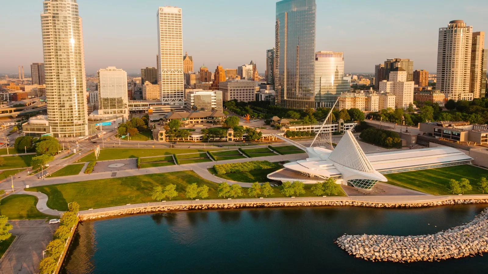 Milwaukee's skyline is visible with the lake.